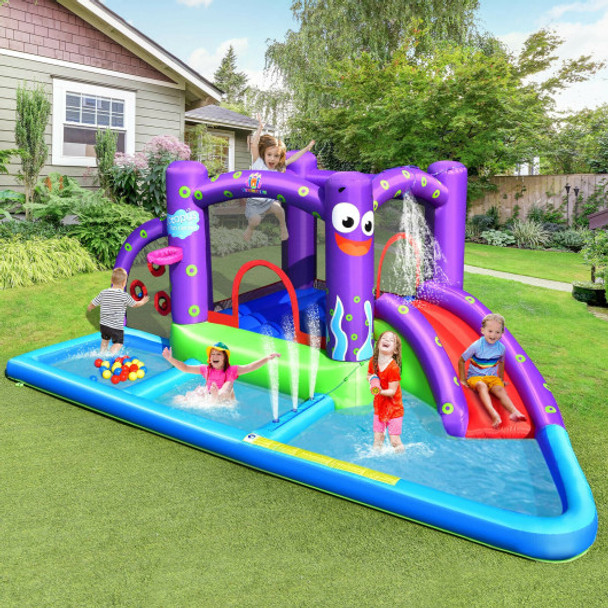 Inflatable Water Slide Park with Splash Pool and 750W Blower