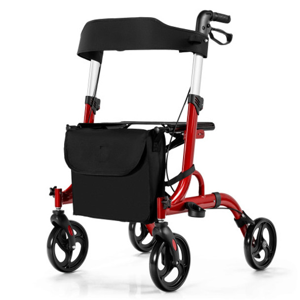 Folding Aluminum Rollator Walker with 8 inch Wheels and Seat-Red