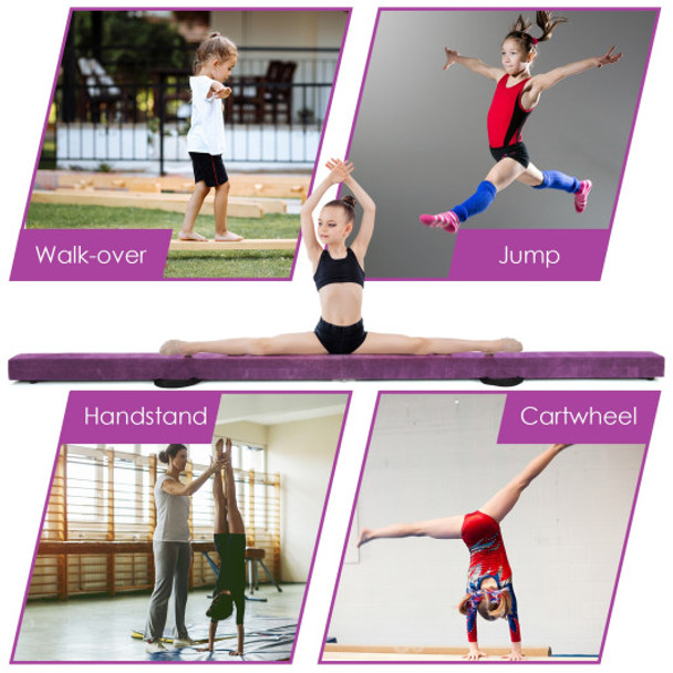 7 Feet Folding Portable Floor Balance Beam with Handles for Gymnasts-Purple