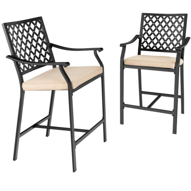 2 Pieces Patiojoy Patio Bar Stool with Height Cushion and Armrest