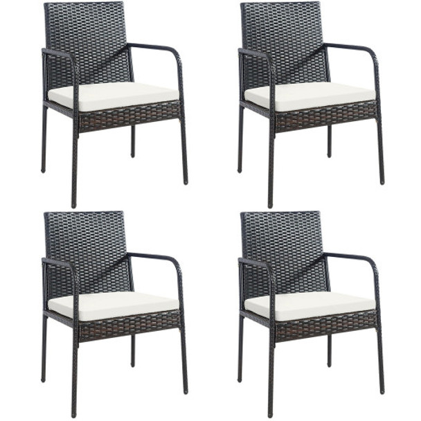 4 Pieces Patio Wicker Rattan Dining Set with Comfy Cushions