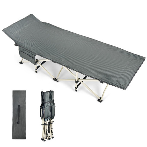 Wide Foldable Camping Cot with Carry Bag-Gray