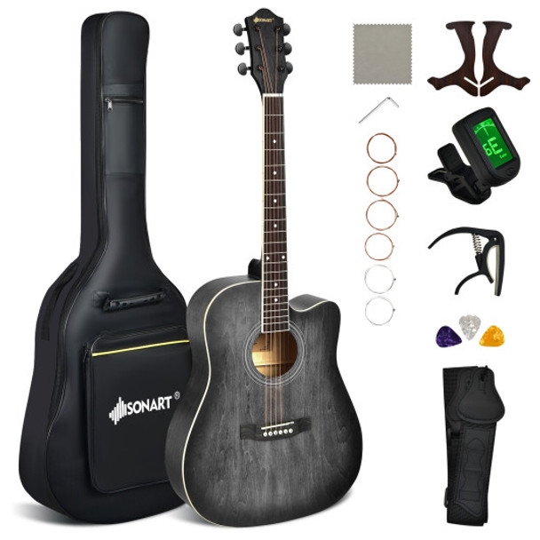41 Inches Full Size Cutaway Acoustic Guitar Set for Beginner-Black