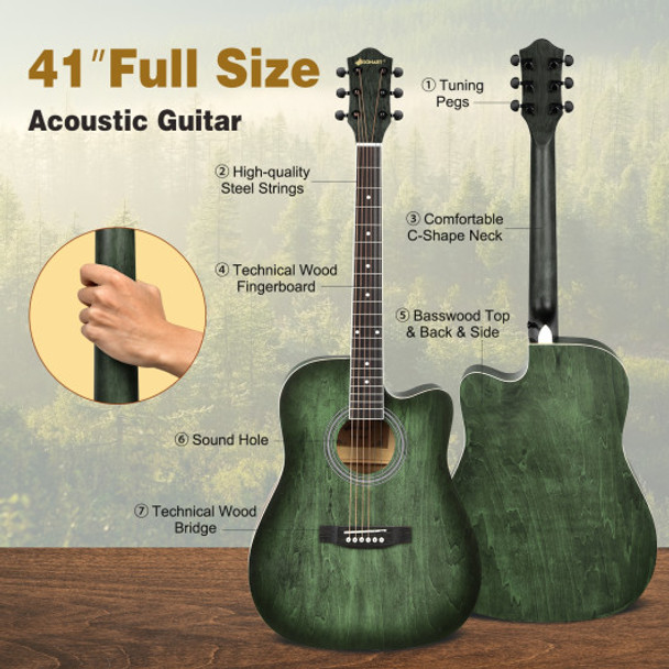 41 Inches Full Size Cutaway Acoustic Guitar Set for Beginner-Green