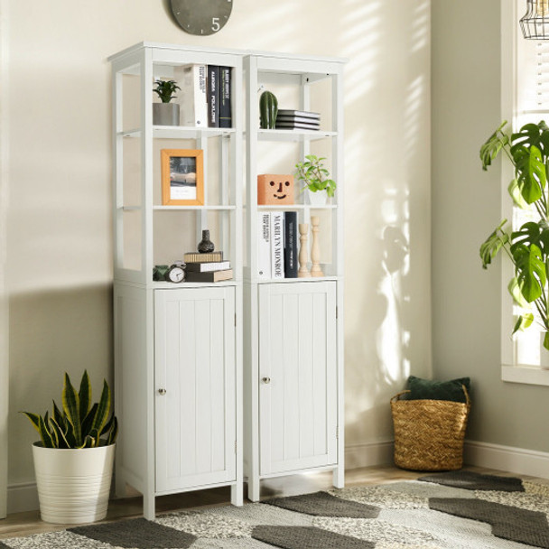 Freestanding Storage Cabinet With 3-Tier Shelf and Door for Bathroom-White