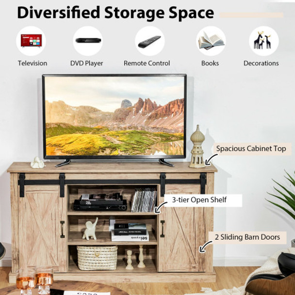 55 Inch Sliding Barn Door TV Stand Entertainment Media Console with Adjustable Shelf-Natural