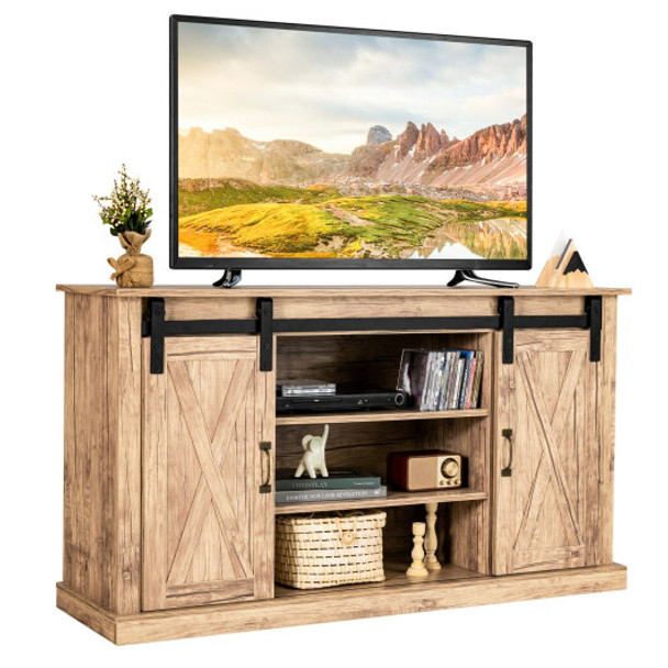 55 Inch Sliding Barn Door TV Stand Entertainment Media Console with Adjustable Shelf-Natural