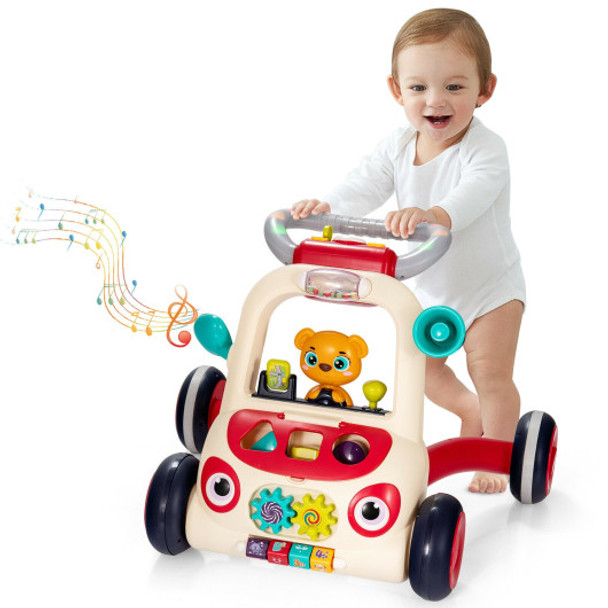 2-in-1 Sit-to-Stand Baby Push Walker with Music and Light