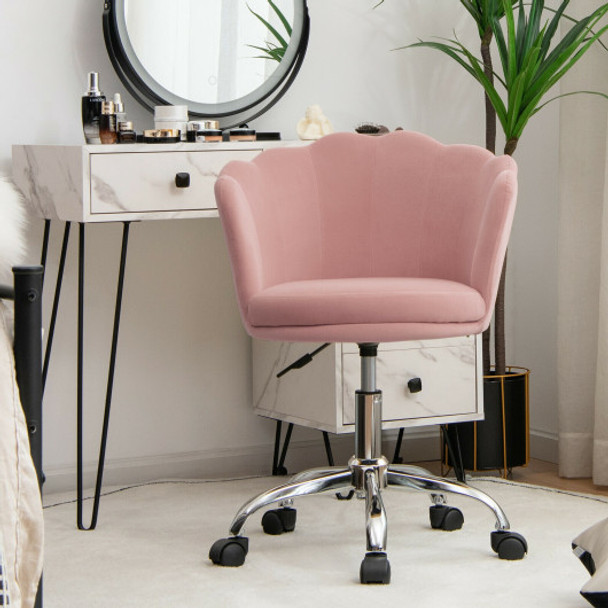 Adjustable Velvet Arm Chair with Wheels-Pink