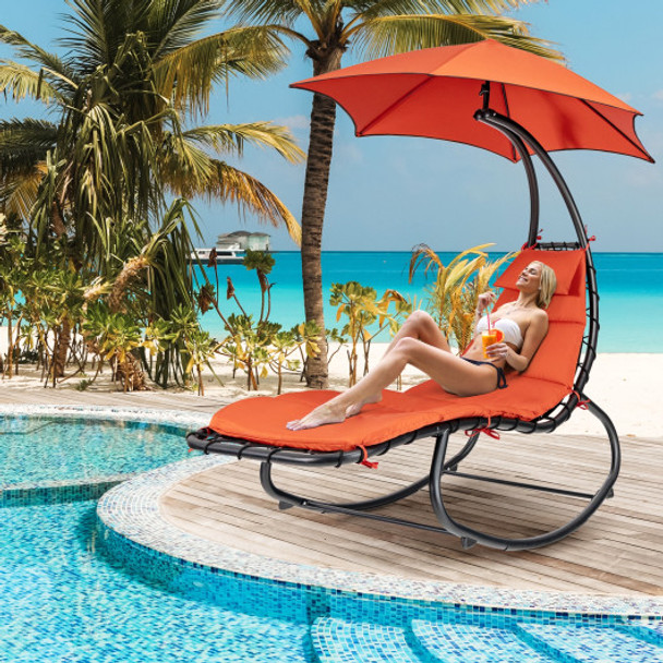 Hammock Swing Lounger Chair with Shade Canopy-Orange