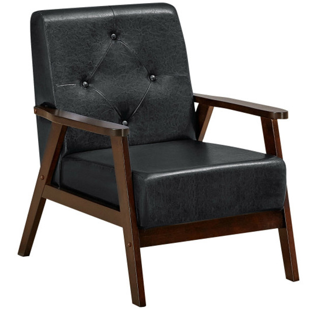 Classic Accent Armchair with Rubber Wood Legs and Button