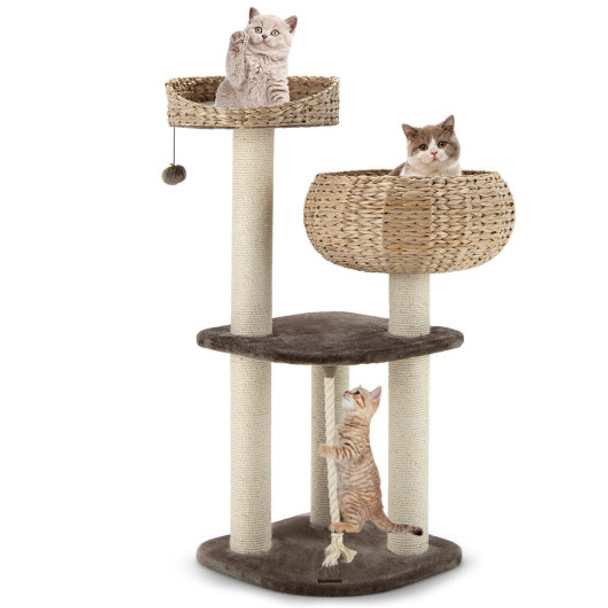 41 Inch Rattan Cat Tree with Napping Perch-Beige
