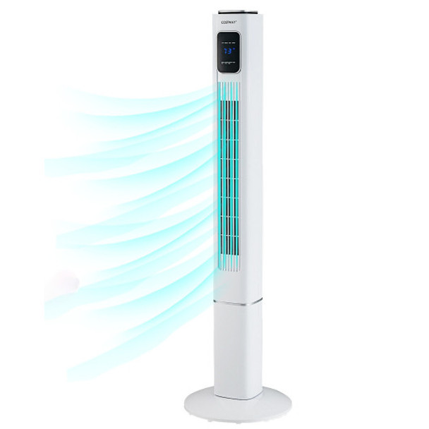 Portable 48 Inch Oscillating Standing Bladeless Tower Fans with 3 Speeds Remote Control-White