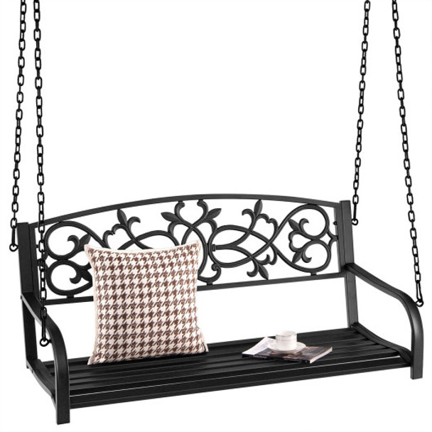 2-Person Outdoor Porch Metal Hanging Swing Chair with Sturdy Chains-Black