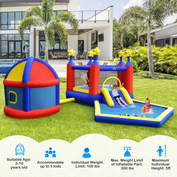 Kids Inflatable Bouncy Castle with Slide Large Jumping Area Playhouse and 735W Blower