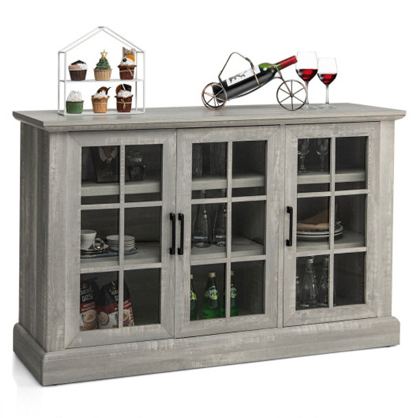 Farmhouse Buffet Cabinet with 3 Tempered Glass Doors-Gray