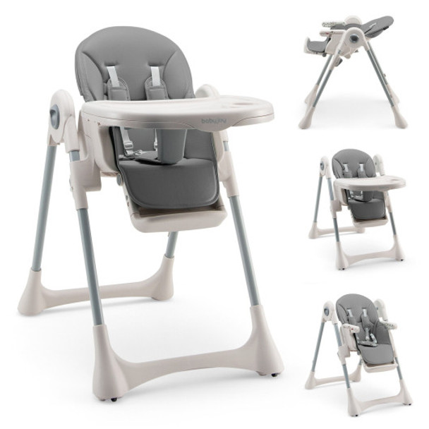 Baby Folding High Chair Dining Chair with Adjustable Height and Footrest-Gray