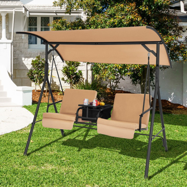 Porch Swing Chair with Adjustable Canopy-Beige