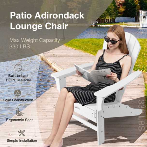 Patio HDPE Adirondack Chair with Retractable Ottoman-White