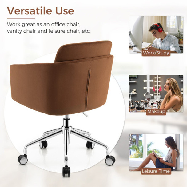 Adjustable Home Office Chair Swivel Computer Chair Vanity Chair with Armrest-Coffee