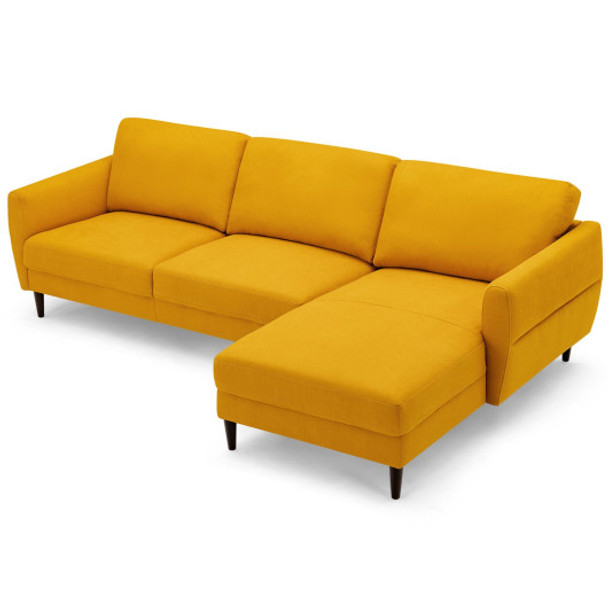 L-Shaped Fabric Sectional Sofa with Chaise Lounge and Solid Wood Legs-Yellow