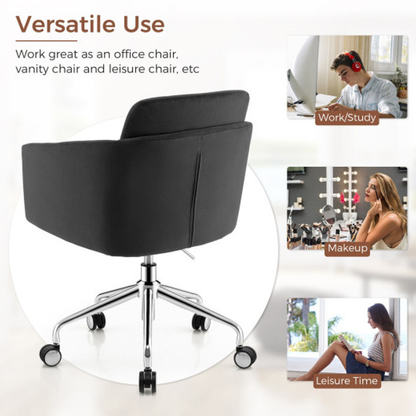 Adjustable Home Office Chair Swivel Computer Chair Vanity Chair with Armrest-Black