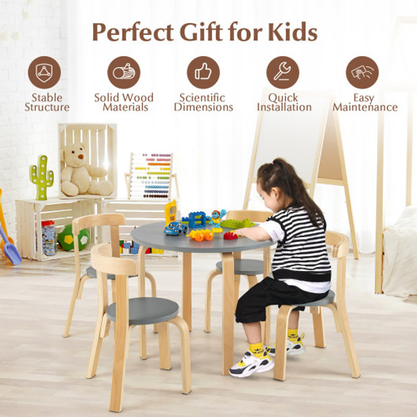 5-Piece Kids Wooden Curved Back Activity Table and Chair Set with Toy Bricks Grey