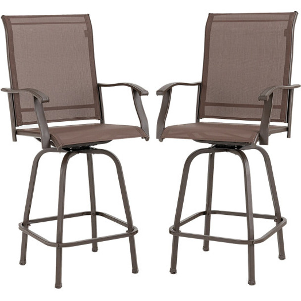 2 Pieces Patio 360 Rotation Swivel Bar Stool Set-Brown