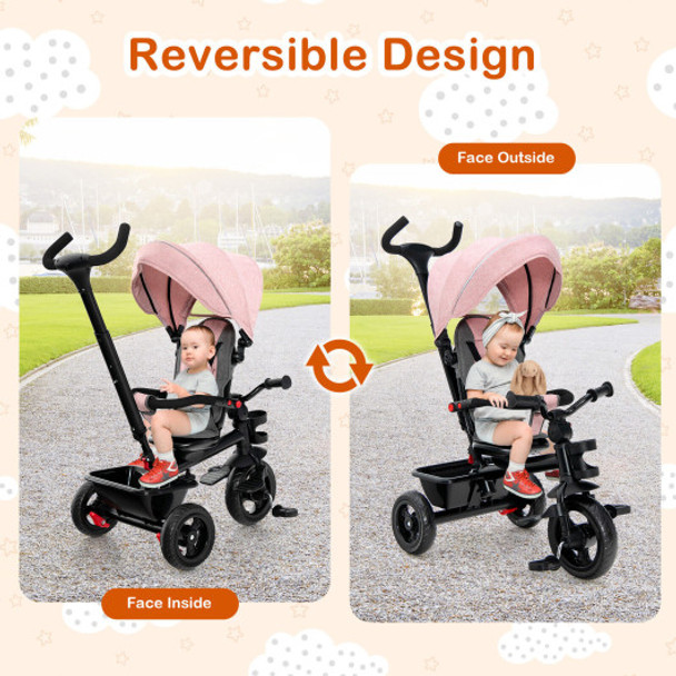 4-in-1 Baby Tricycle Toddler Trike with Convertible Seat-Pink