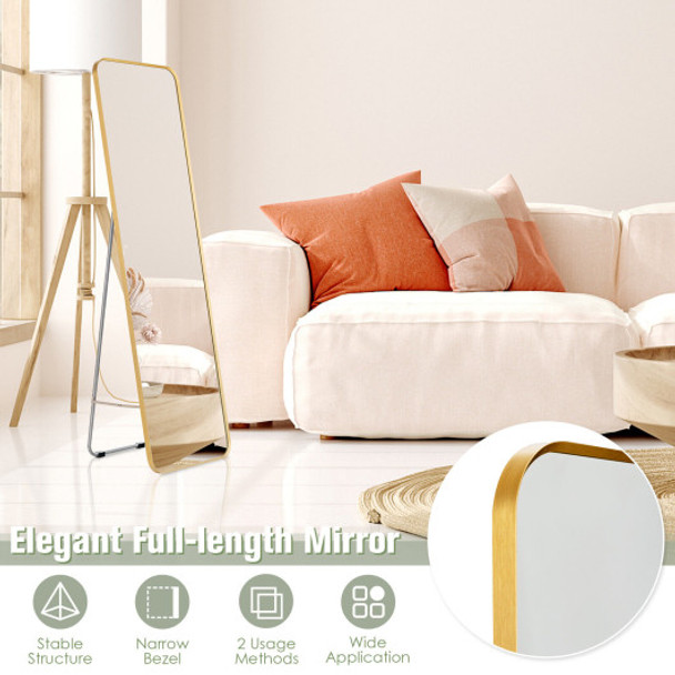 Full Length Wall Mounted Body Mirror with Free Standing Stand-Golden