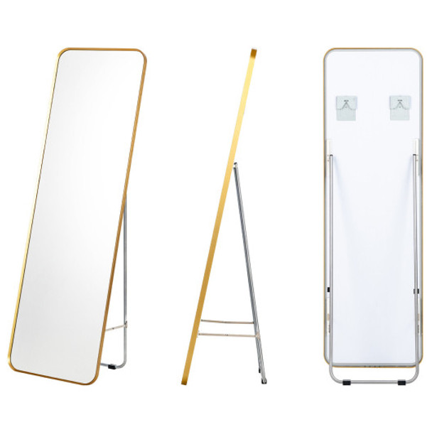 Full Length Wall Mounted Body Mirror with Free Standing Stand-Golden