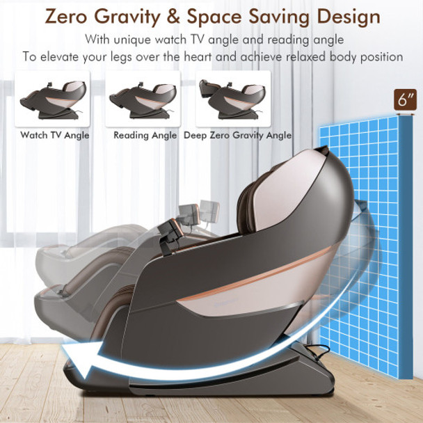 SL Track Full Body Zero Gravity Massage Chair Recliner Thai Stretch Heat Roller-Brown
