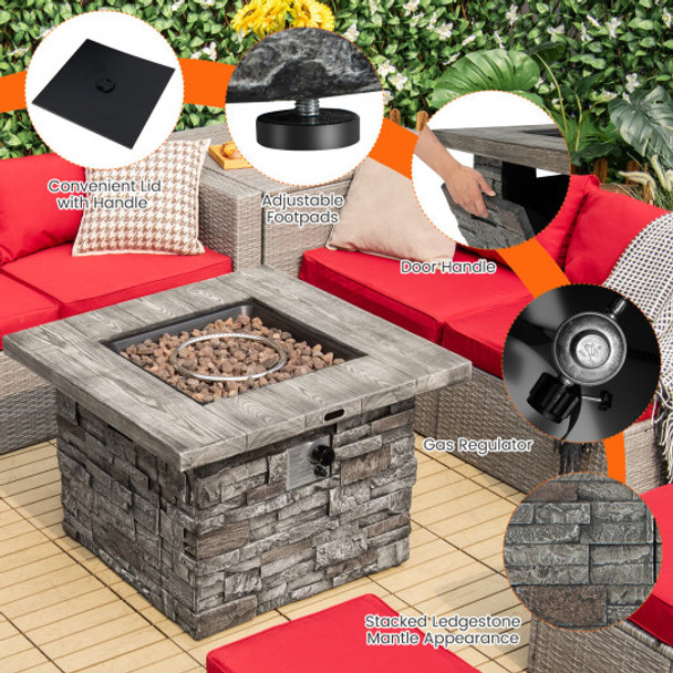 34.5 Inch Square Propane Gas Fire Pit Table with Lava Rock and PVC Cover-Gray