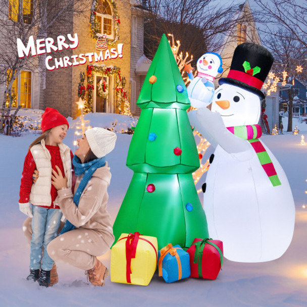6 Feet Tall Inflatable Christmas Snowman and Tree Decoration Set with LED Lights