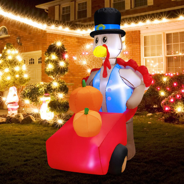 6 Feet Thanksgiving Inflatable Turkey Pushing Pumpkin Cart