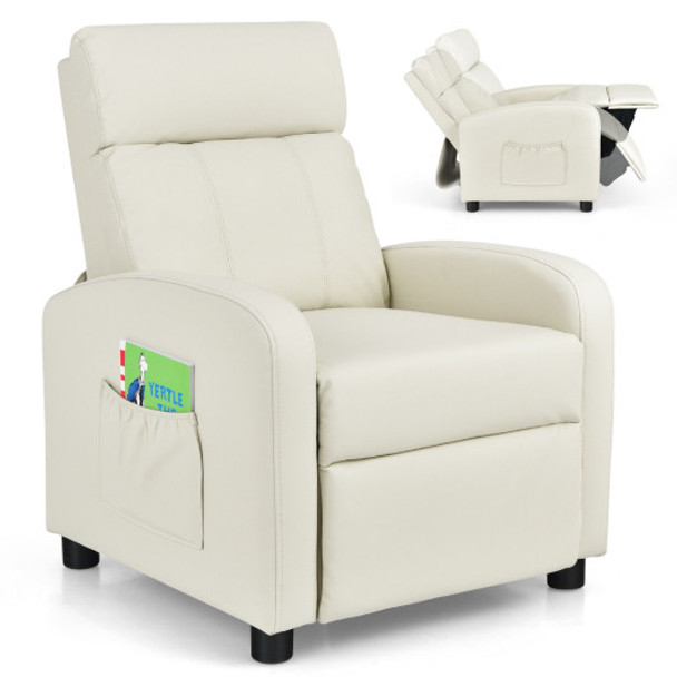 Ergonomic PU Leather Kids Recliner Lounge Sofa for 3-12 Age Group-White