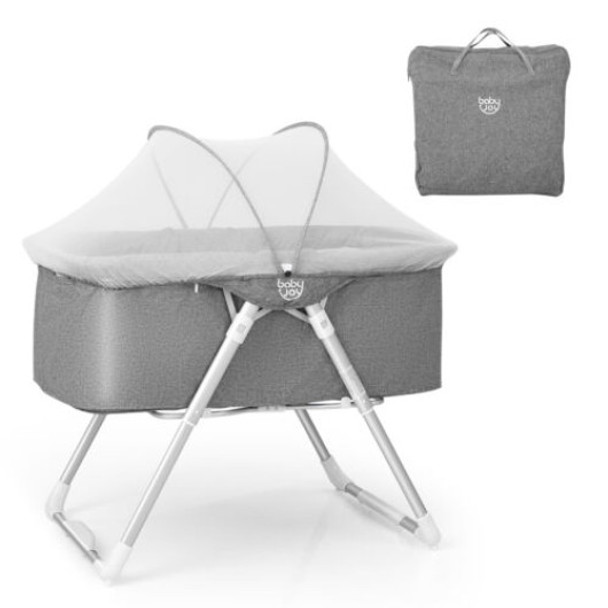 2-In-1 Baby Bassinet with Mattress and Net-Gray