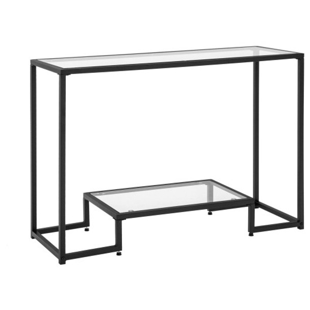 Entryway Console Sofa Side Table with Tempered Glass-Black