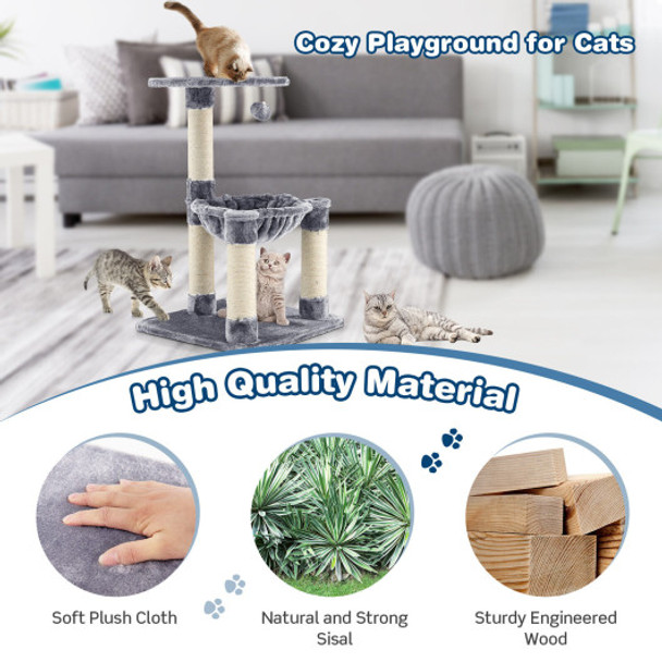 Multi-level Cat Tree with Scratching Posts and Cat Hammock-Gray