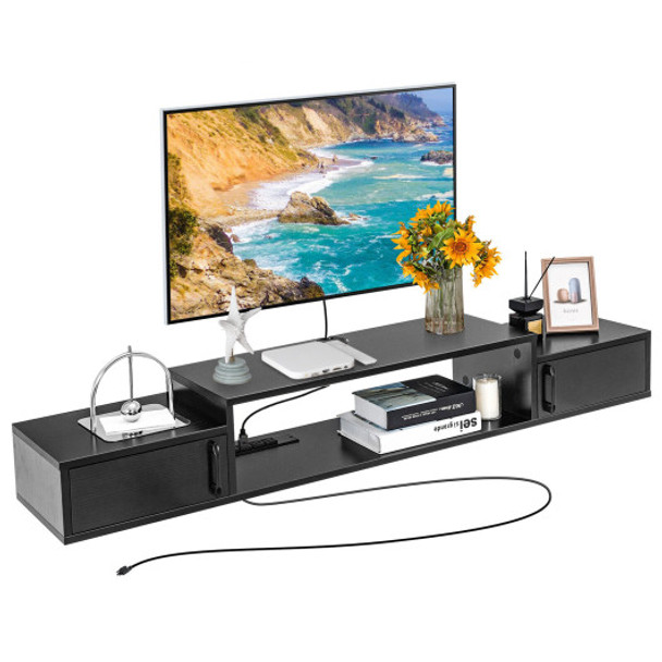 55 Inches Floating TV Stand with Power Outlet-Black