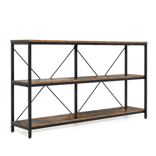 3-tier Console Table with Storage Shelves-Rustic Brown