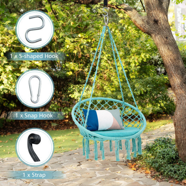 Cushioned Hammock Swing Chair with Hanging Kit-Turquoise