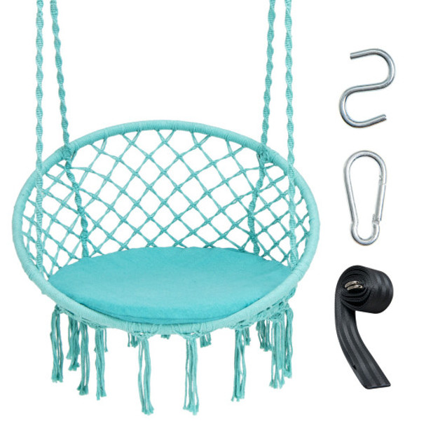 Cushioned Hammock Swing Chair with Hanging Kit-Turquoise