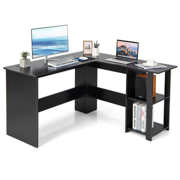 L Shaped Corner Computer Desk with Storage Shelves