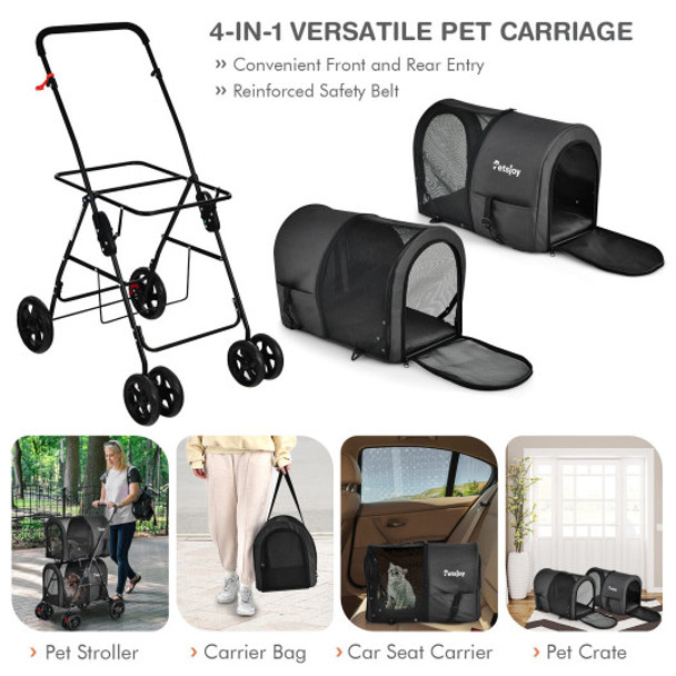 4-in-1 Double Pet Stroller with Detachable Carrier and Travel Carriage-Black