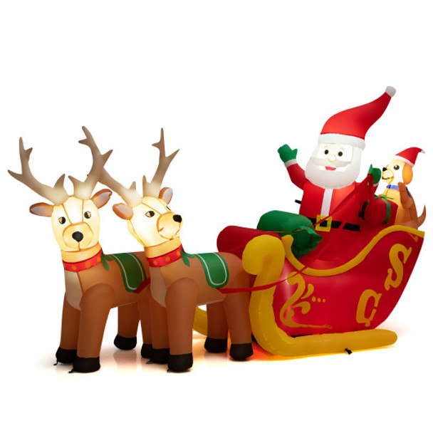 7.2 Feet Long Christmas Inflatable Santa on Sleigh with LED Lights Dog and Gifts Yard