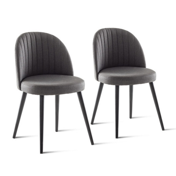 Set of 2 Modern Mid-back Armless Dining Chairs with Wood Legs-Gray