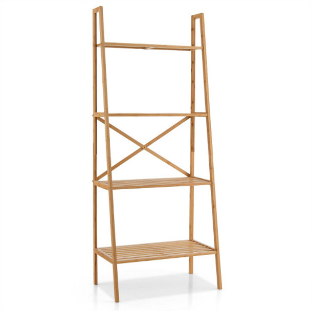 58 Inch 4-Tier Bamboo Ladder Bookshelf-Natural