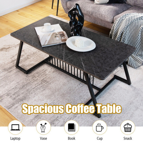 48 Inch Modern Style Coffee Table with Spacious Tabletop for Living Room-Black