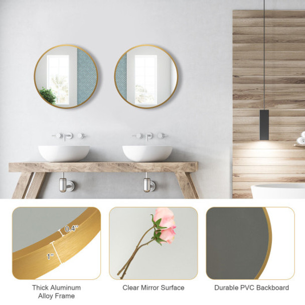 16-inch Round Wall Mirror with Aluminum Alloy Frame-Golden